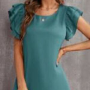 SHEIN NEW RUFFLE TRIM TUNIC DRESS CADET BLUE SIZE 6 MEDIUM